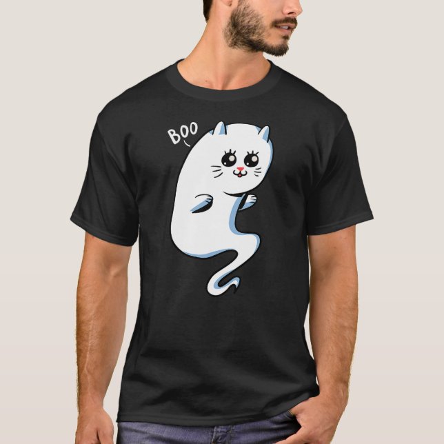 Camiseta Cute Ghost Cat - BOO Kitty Cat Halloween Shirt (Frente)