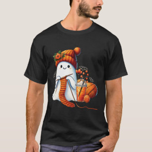 Camiseta Cute Ghost Crochet Knitting Amante Café de Hallowe