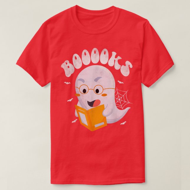 Camiseta Cute Ghost Reading Booooks Book Teacher Halloween  (Frente do Design)