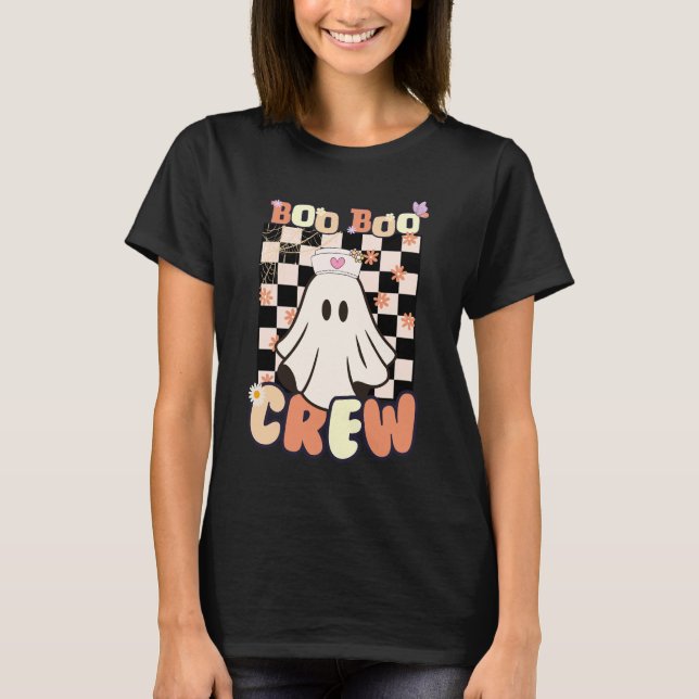 Camiseta Cute Ghost RN Nurse Halloween, Boo Boo Crew (Frente)
