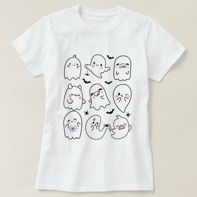 Camiseta Cute Ghost Squad Halloween, Friendly Ghosts (Frente do Design)