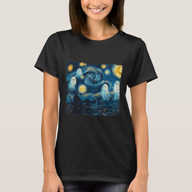 Camiseta Cute Ghost Starry Night Halloween Soky Retro Van G (Frente)