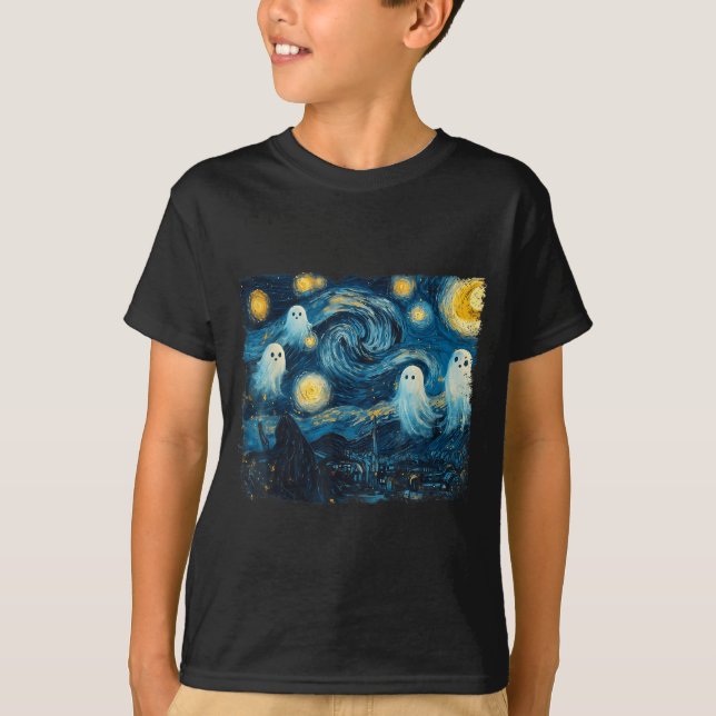 Camiseta Cute Ghost Starry Night Halloween Soky Retro Van G (Frente)