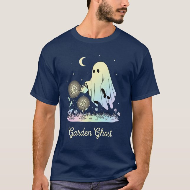 Camiseta Cute Ghost Watering Magical Flowers T-shirt (Frente)