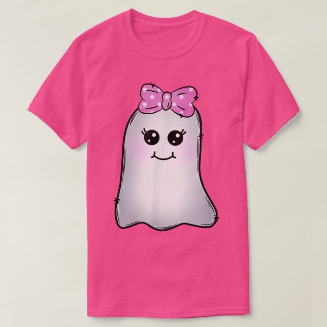 Camiseta Cute Ghost With Bow Clothing And Accessories Women (Frente do Design)