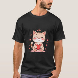Camiseta Cute Ginger Cat Hugging Red Heart Love Art ✨🐾❤️