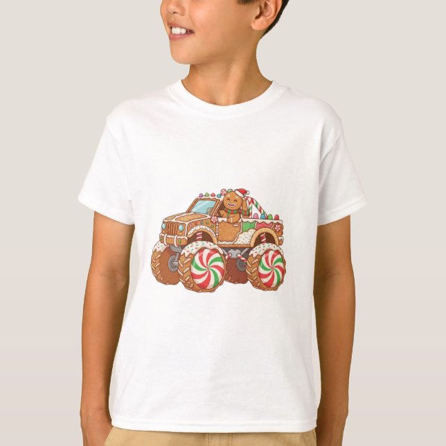 Camiseta Cute Gingerbread Candy Monster Truck – Festive Hol (Frente)