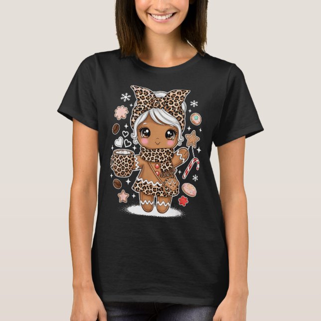 Camiseta Cute Gingerbread Leopard Christmas Xmas Girl Women (Frente)