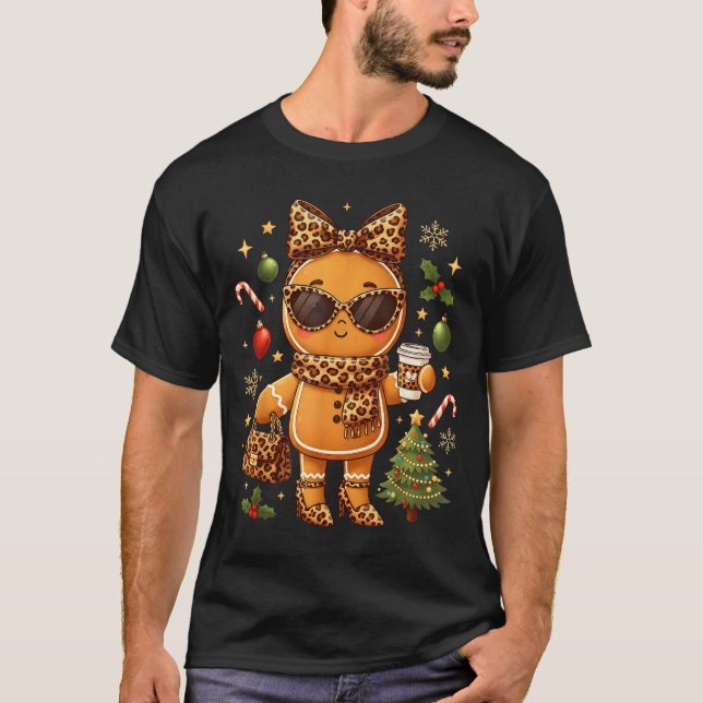Camiseta Cute Gingerbread Leopard Christmas Xmas Girl Women (Frente)