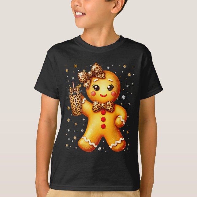 Camiseta Cute Gingerbread Leopard Coquette Christmas Xmas G (Frente)