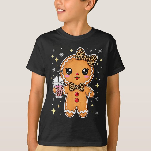 Camiseta Cute Gingerbread Leopard Coquette Christmas Xmas G (Frente)