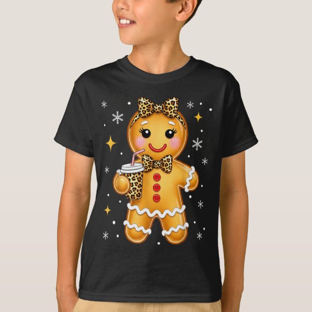 Camiseta Cute Gingerbread Leopard Coquette Christmas Xmas G (Frente)