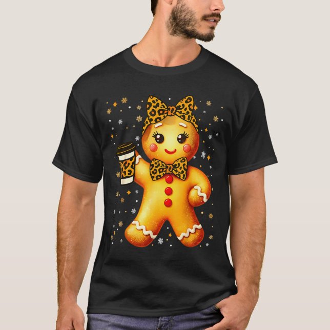 Camiseta Cute Gingerbread Leopard Coquette Christmas Xmas G (Frente)
