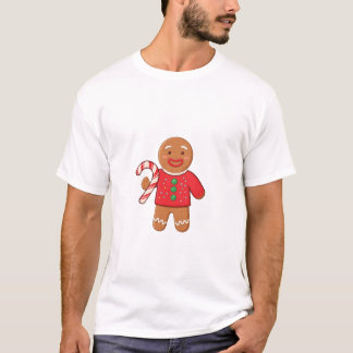 Camiseta Cute Gingerbread Man Holding Candy Cane Christmas