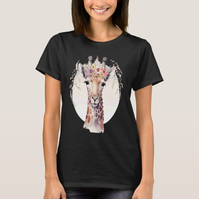 Camiseta Cute Giraffe Flower Crown Africa Safari Animal (Frente)