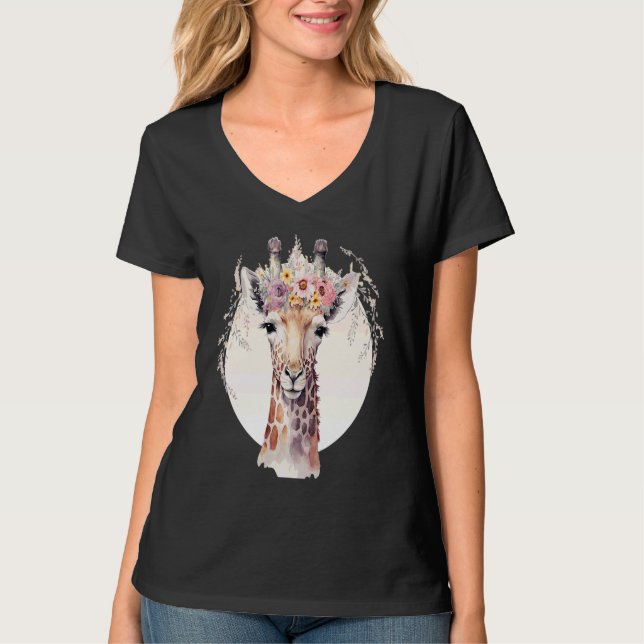 Camiseta Cute Giraffe Flower Crown Africa Safari Animal (Frente)