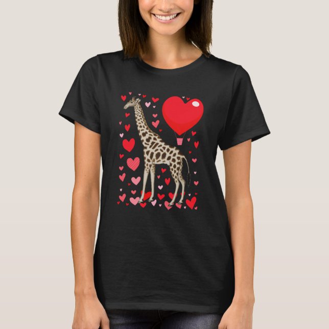 Camiseta Cute Giraffe Heart Tall Couples Valentine Zoo Anim (Frente)