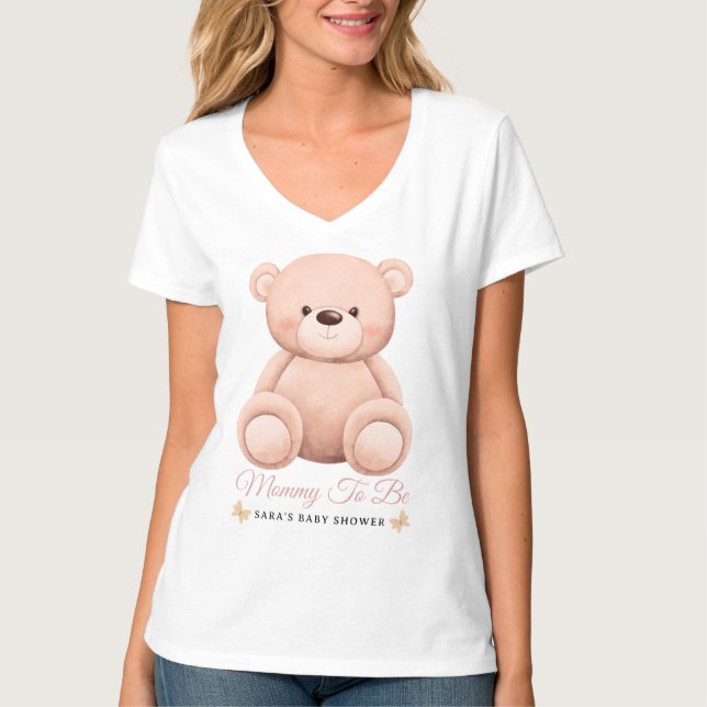 Camiseta Cute Girl Orange Teddy Bear Mommy To BeBaby Shower (Frente)
