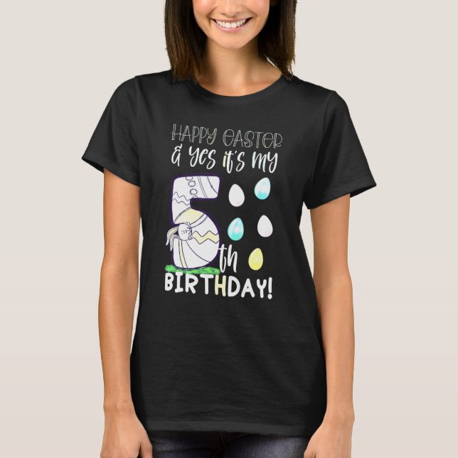 Camiseta Cute Girls Happy Easter Yes It's My 5th Birthday 5 (Frente)