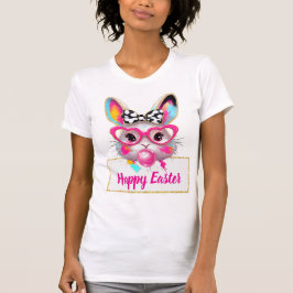 Camiseta Cute Girly Easter Bunny Pink Heart Glasses Custom