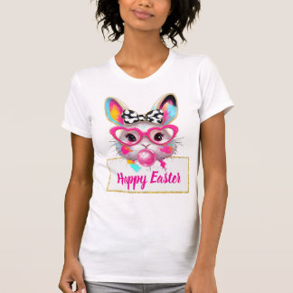 Camiseta Cute Girly Easter Bunny Pink Heart Glasses Custom