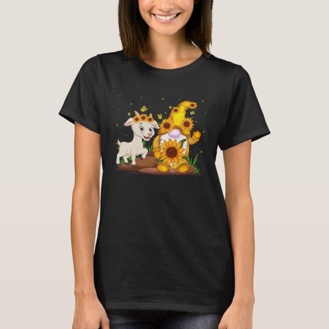 Camiseta Cute Gnome And Goat Sunflower  Gnome Goat Farmer (Frente)