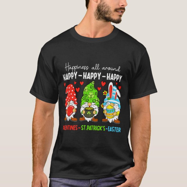 Camiseta Cute Gnome Happy Valentines St Patricks Easter Hol (Frente)