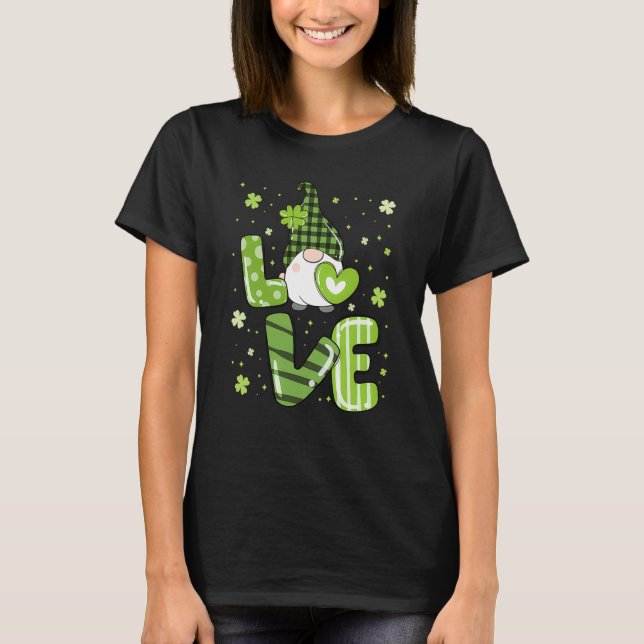 Camiseta Cute Gnomes Holding Shamrock Leopard Plaid St Patr (Frente)