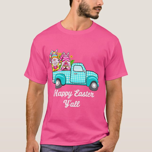 Camiseta Cute Gnomes With Bunny Ears Egg Hunting Truck East (Frente)