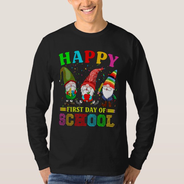 Camiseta Cute Gnomies Happy First Day Of School Back To Sch (Frente)