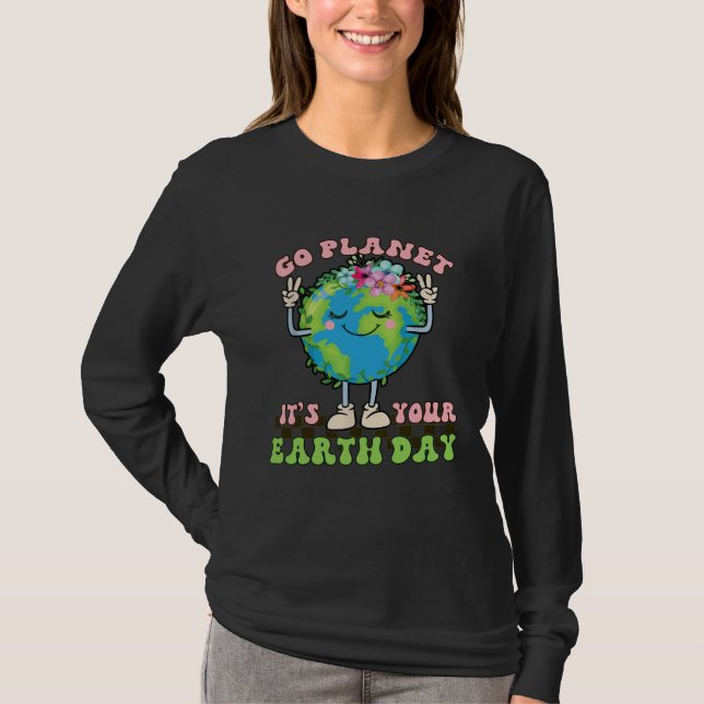 Camiseta Cute Go Planet Its Your Earth Day Peace Groovy Kid (Frente)