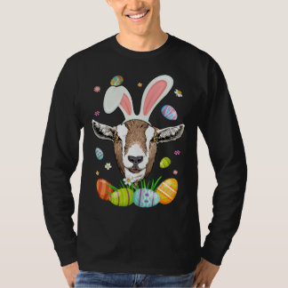 Camiseta Cute Goat Face With Bunny Ears Colorful Eggs Easte