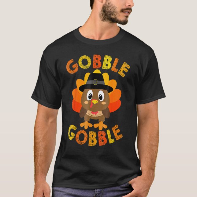 Camiseta Cute Gobble Gobble Turkey Pilgrim Little Boys Than (Frente)