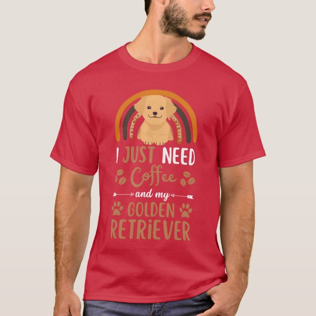 Camiseta Cute golden retriever coffee dog cafe kawaii retro (Frente)