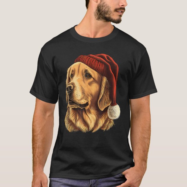 Camiseta Cute Golden Retriever Dog with Christmas Hat (Frente)
