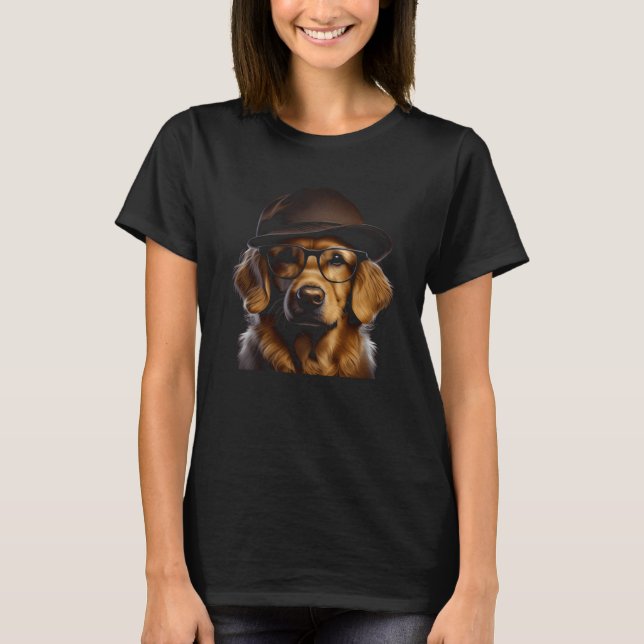 Camiseta Cute Golden Retriever Dog With Hat And Glasses Gra (Frente)