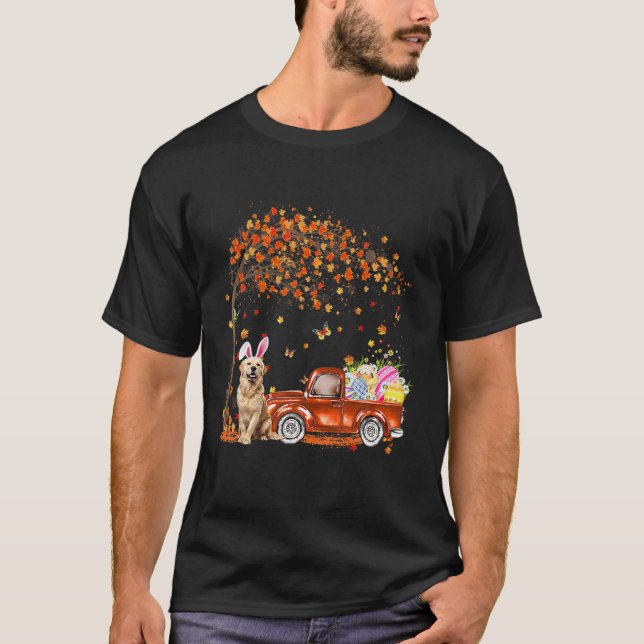 Camiseta Cute Golden Retriever Egg Tree Easter Day Dog Dad (Frente)