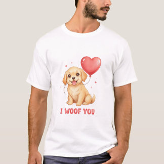 Camiseta Cute Golden Retriever Puppy I Woof You Valentine 