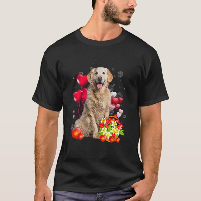 Camiseta Cute Golden Retriever Valentine's Day Dog Heart Fl (Frente)
