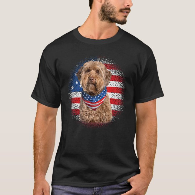 Camiseta Cute Goldendoodle Dog American Flag Indepedence Da (Frente)