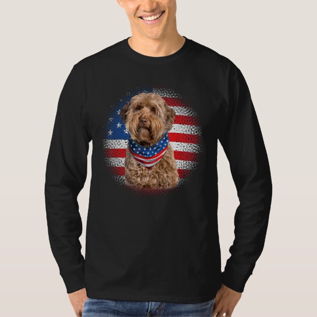 Camiseta Cute Goldendoodle Dog American Flag Indepedence Da (Frente)