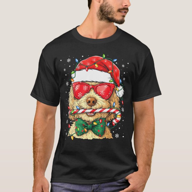 Camiseta Cute Goldendoodle Santa Hat Xmas Lights Goldendood (Frente)