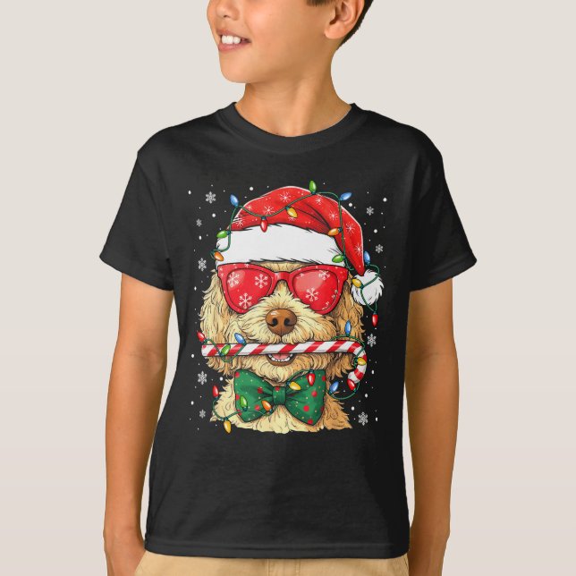 Camiseta Cute Goldendoodle Santa Hat Xmas Lights Goldendood (Frente)