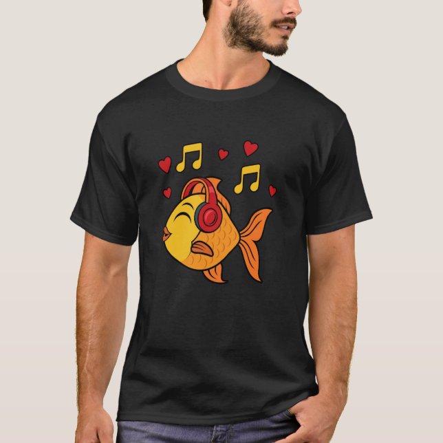 Camiseta Cute Goldfish Music Notes Musician Fish (Frente)