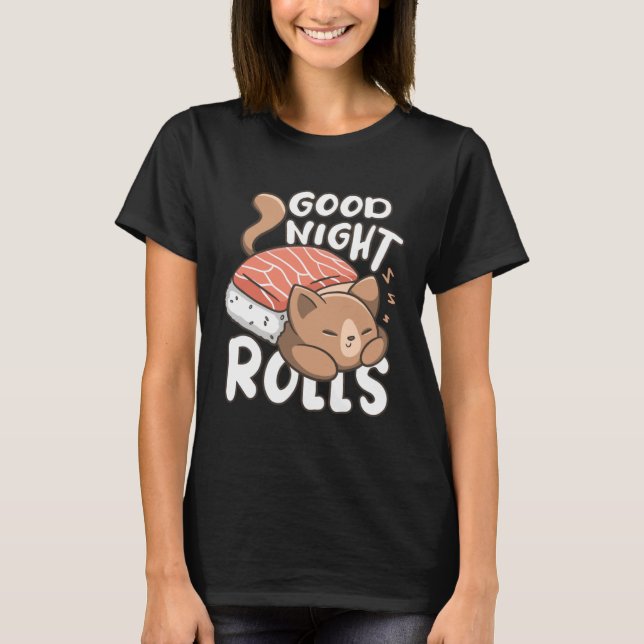 Camiseta Cute Good Night Cat Sushi Pyjamas (Frente)