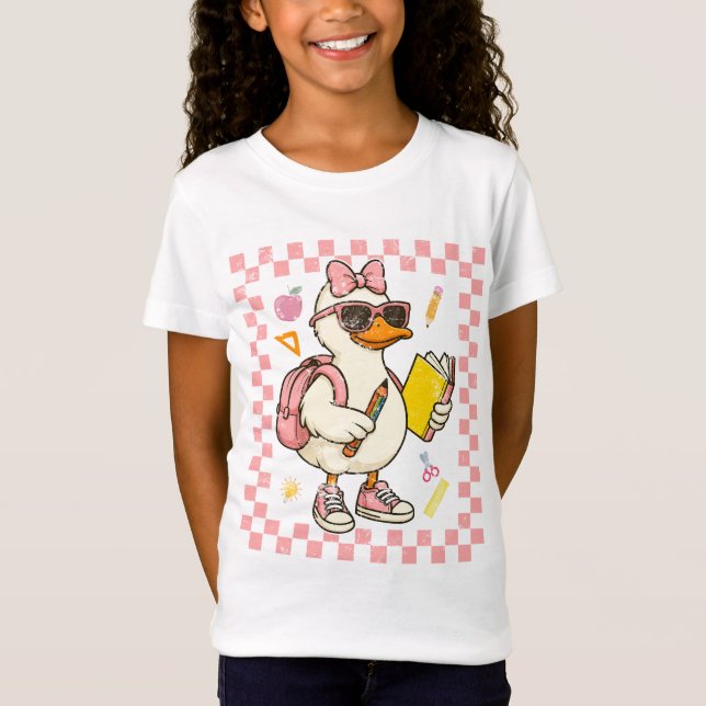 Camiseta Cute Goose Back To School Coquette Bow First Day (Frente)