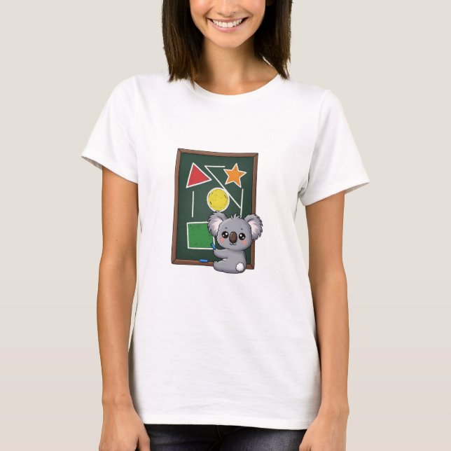 Camiseta Cute Gray Koala Drawing Geometric Shapes on School (Frente)