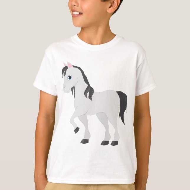 Camiseta Cute Gray Pony Cartoon Whimsical Horse (Frente)