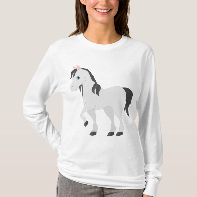 Camiseta Cute Gray Pony Cartoon Whimsical Horse (Frente)