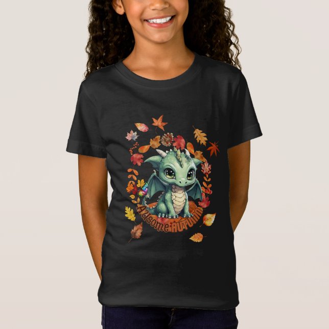 Camiseta Cute Green Dragon “Autism Awesome Autumn” Design  (Frente)